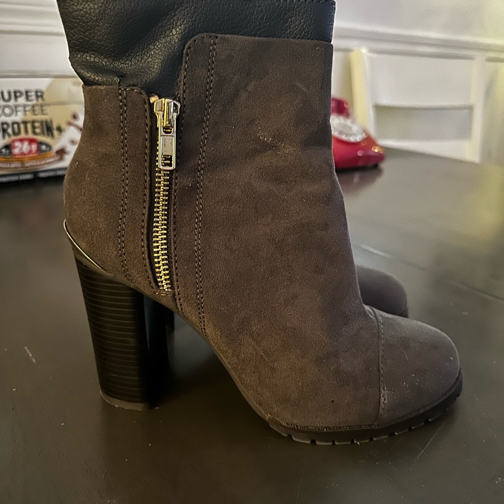Juicy Couture Livia Charcoal Ankle Black and Brown Ankle Booties